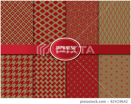 紅色和金色日本圖案圖案集 92419642