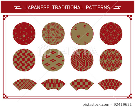 Red and gold Japanese pattern pattern set 92419651