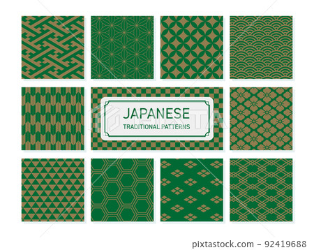 Japanese pattern set of green and gold 92419688