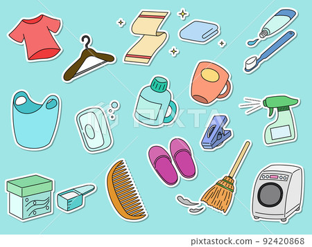 貼紙風格的日常用品圖標集 貼紙風格的日常用品圖標集 92420868