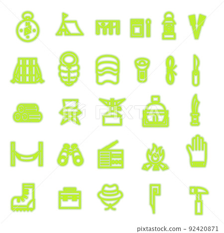 霓虹燈式野營設備圖標集 92420871