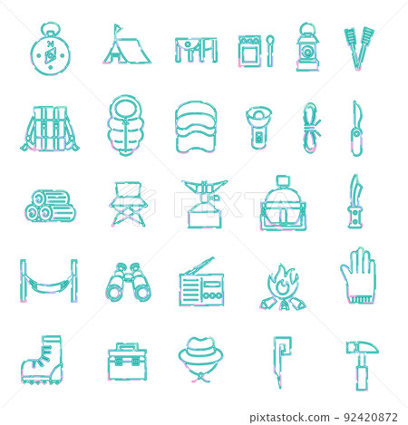 帶有漸變的野營設備圖標集 92420872