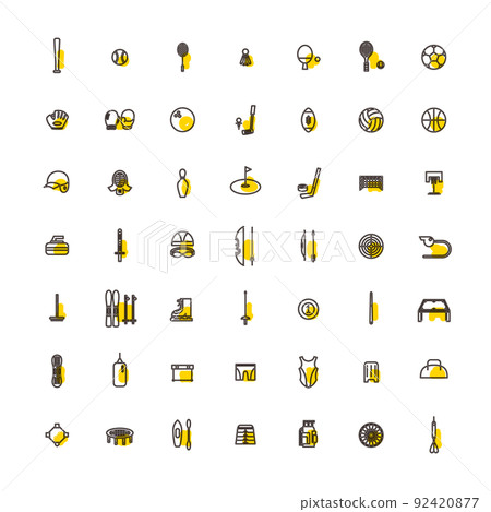 Outline accented sporting goods icon set Outline accented sporting goods icon set 92420877