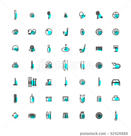 Outline accented sporting goods icon set Outline accented sporting goods icon set 92420880