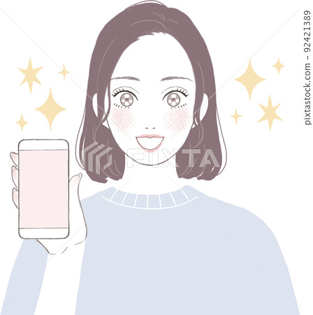 一個擁有讓她的眼睛閃閃發光的智能手機的女人 一個擁有讓她的眼睛閃閃發光的智能手機的女人 92421389