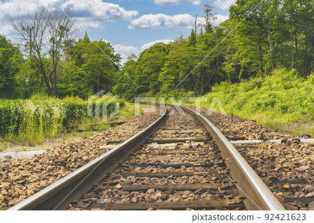 Railroad rail train trip sunny sky Railroad rail train trip sunny sky 92421623