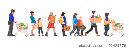 people customers with trolley carts standing line queue to cashier in retail store supermarket big grocery shopping people customers with trolley carts standing line queue to cashier in retail store supermarket big grocery shopping 92421776