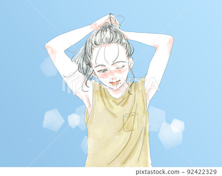 There is a female background that is hot and ties hair There is a female background that is hot and ties hair 92422329