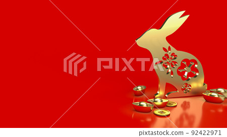 The gold rabbit and chines money for promotion concept 3d rendering The gold rabbit and chines money for promotion concept 3d rendering 92422971