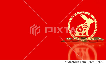 The gold rabbit and Chinese money for celebration concept 3d rendering The gold rabbit and Chinese money for celebration concept 3d rendering 92422972
