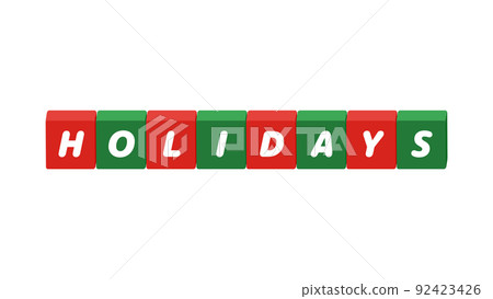 帶有字母HOLIDAYS-Holiday聖誕節圖像素材的紅色和綠色塊的插圖 92423426