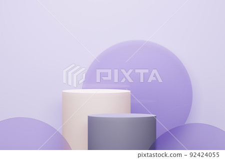 3d render Pastel Green minimal background with podium stand. Purple stage platform for cosmetic product presentation and advertising. Studio scene with showcase pedestal in clean design. 3d render Pastel Green minimal background with podium stand. Purple stage platform for cosmetic product presentation and advertising. Studio scene with showcase pedestal in clean design. 92424055