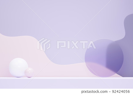 3d render Pastel Green minimal background with podium stand. Purple stage platform for cosmetic product presentation and advertising. Studio scene with showcase pedestal in clean design. 3d render Pastel Green minimal background with podium stand. Purple stage platform for cosmetic product presentation and advertising. Studio scene with showcase pedestal in clean design. 92424056