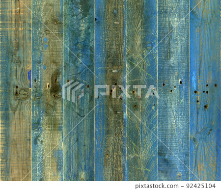 Blue wood board with nail holes, reused from old lumber pallets 92425104