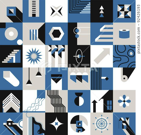 Mid century modern or Bauhaus abstract grid shape Mid century modern or Bauhaus abstract grid shape 92426193