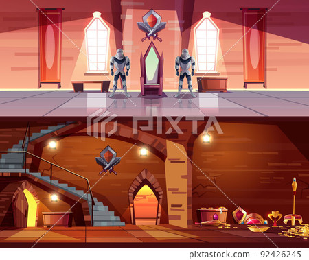 Medieval castle ballroom, dungeon interior vector 92426245