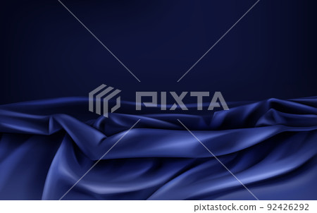 Dark blue satin fabric wavy vector background 92426292