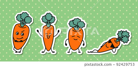 4 carrot character stickers, sticker-like illustrations 92429753