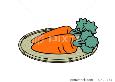 Illustration of two carrots on a colander Illustration of two carrots on a colander 92429755