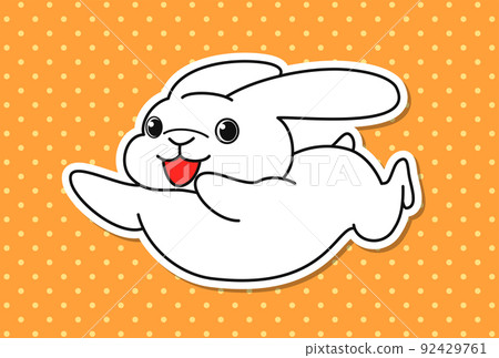 Rabbit sticker running with a smile, sticker-like illustration 92429761