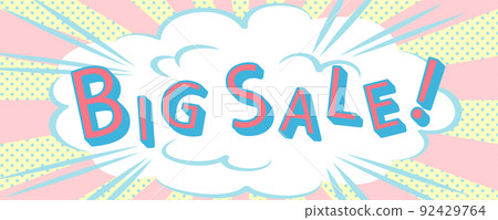 Pastel-colored American comic-style balloon sale banner and header illustration 92429764