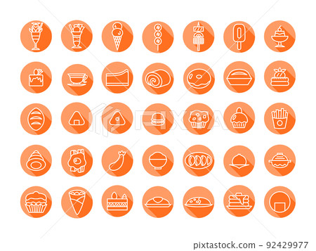 Long shadow food icon set (orange) Long shadow food icon set (orange) 92429977