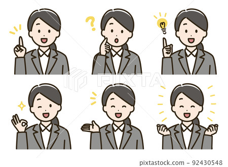Illustration set of facial expression variations of women in recruitment suits (version with skin color) Illustration set of facial expression variations of women in recruitment suits (version with skin color) 92430548