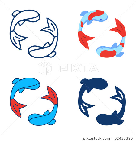 Koi fish icon set in flat and line style - Stock Illustration [92433389 ...