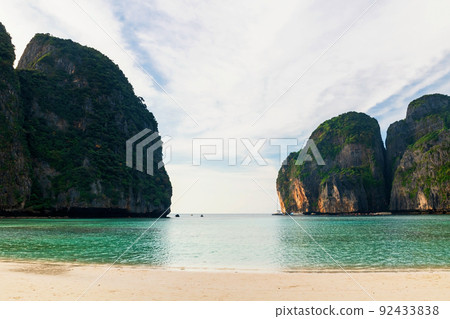 Maya beach against blue sky near Koh Phi Phi island in Krabi Maya beach against blue sky near Koh Phi Phi island in Krabi 92433838