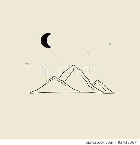 Mountains, moon and stars. Night landscape. Wildlife background 92435367