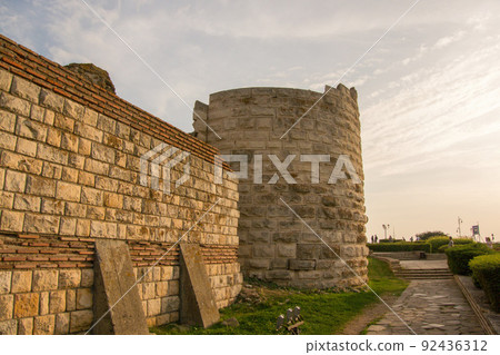 Bulgarian World Heritage Site, Nessebar Ancient City Walls at Sunset 92436312
