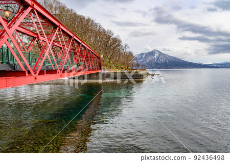 Yamasentetsu Bridge over Lake Shikotsu, Hokkaido Yamasentetsu Bridge over Lake Shikotsu, Hokkaido 92436498