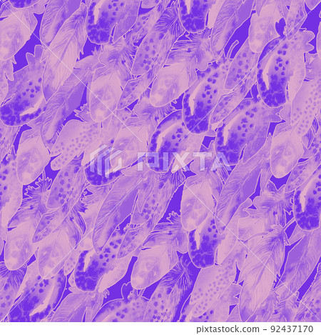 Watercolor birds feathers pattern. Seamless texture with hand drawn feathers monochrome 92437170