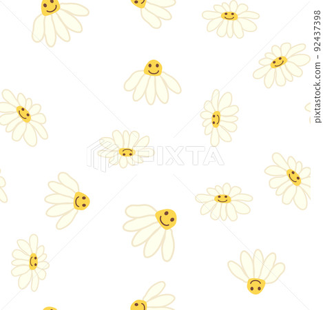 Groovy daisy retro seamless pattern. 70s vibe hippie ornament. Floral wallpaper. Groovy daisy retro seamless pattern. 70s vibe hippie ornament. Floral wallpaper. 92437398