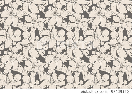 Floral seamless pattern design for fabric or wallpaper print. Flower vector textile decoration. Nature background. Floral seamless pattern design for fabric or wallpaper print. Flower vector textile decoration. Nature background. 92439360