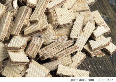 thin multi-layered waffles with chocolate filling 92440687