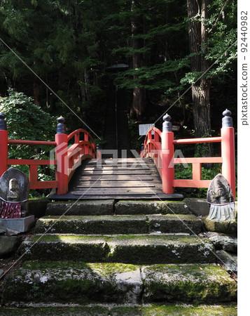 Gunma / Kashozan Ryugein Miroku Gokokuji Temple Bridge over Senshin Pond and stone steps to Kashozan Gunma / Kashozan Ryugein Miroku Gokokuji Temple Bridge over Senshin Pond and stone steps to Kashozan 92440982