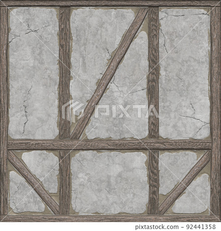 3D Realistic retro old middle ages Tudor house plaster and wood beam wall rendered texture background 3D Realistic retro old middle ages Tudor house plaster and wood beam wall rendered texture background 92441358