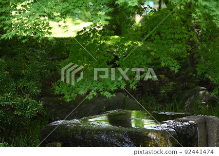 綠色下溢出的水 92441474