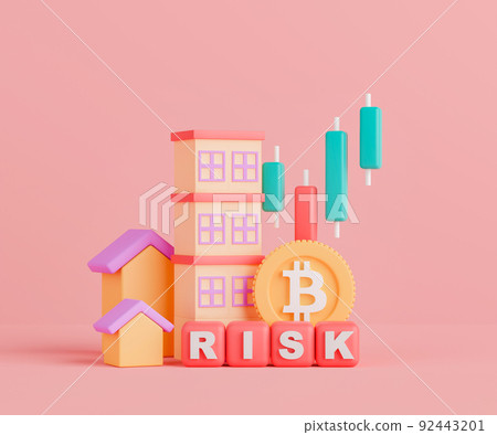 3d rendering concept investment risk. Risk investment in cryptocurrency, stock market index and real estate. 92443201