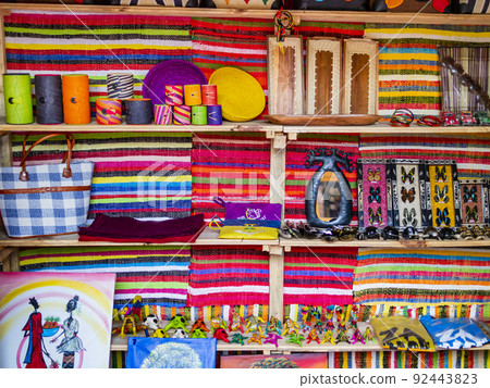 Impressive market stall with handmade souvenirs, Antananarivo, Madagascar 92443823