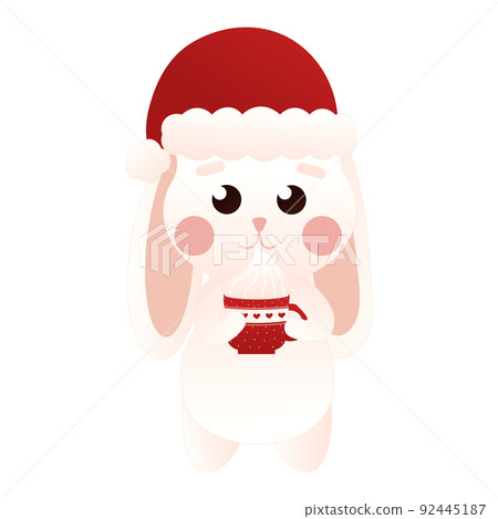 Cute bunny holding christmas hot chocolate in cartoon style, isolated on white background, clip art for poster design Cute bunny holding christmas hot chocolate in cartoon style, isolated on white background, clip art for poster design 92445187