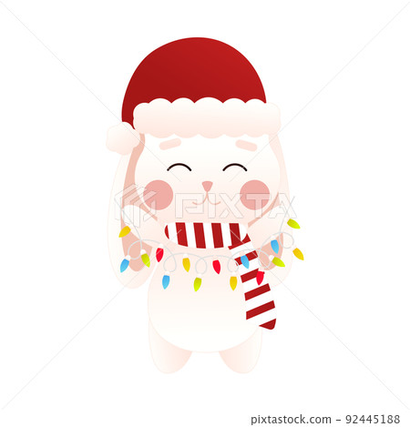 Cute bunny holding christmas lights garland in cartoon style, isolated on white background, clip art for poster design Cute bunny holding christmas lights garland in cartoon style, isolated on white background, clip art for poster design 92445188
