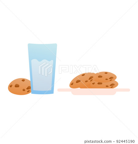Cookie and milk for santa in cartoon style, isolated on white background, clip art for poster design or greetings card Cookie and milk for santa in cartoon style, isolated on white background, clip art for poster design or greetings card 92445190