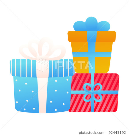 Christmas or birthday gift boxes in cartoon style, isolated on white background, clip art for poster design or greetings 92445192