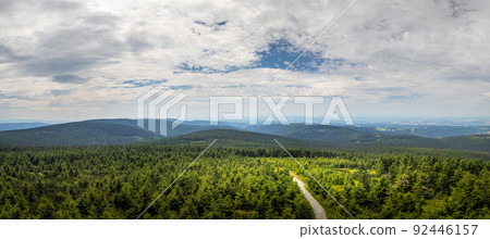 forest on the mountain ridges with a path, view from the Velka Destna lookout tower, Orlicke hory, Czech republic forest on the mountain ridges with a path, view from the Velka Destna lookout tower, Orlicke hory, Czech republic 92446157
