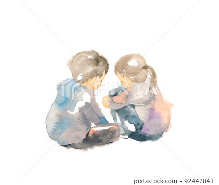 兄弟姐妹們背靠背坐著,面對面 兄弟姐妹們背靠背坐著,面對面 92447041