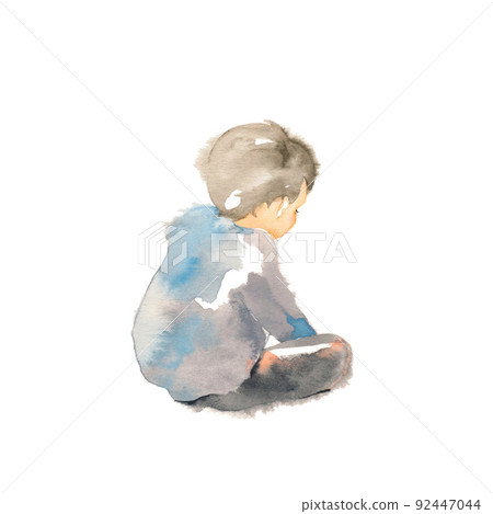 男孩坐在他的背上蜷縮 92447044