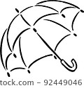 Open umbrella hand-drawn style illustration line drawing material 92449046