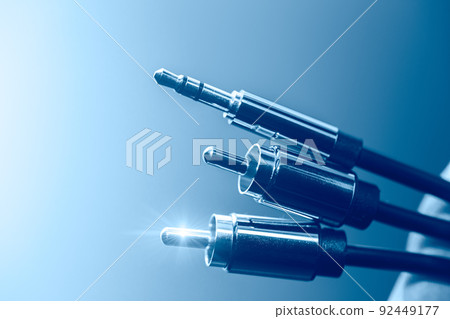 Audio connector RCA Coaxial Male mix type blue color tone for Sound Technology device cable head. 92449177